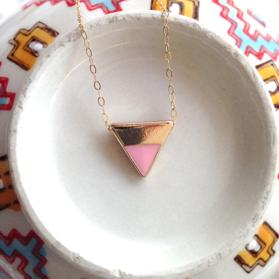 Petite Gold & Pink Triangle Necklace